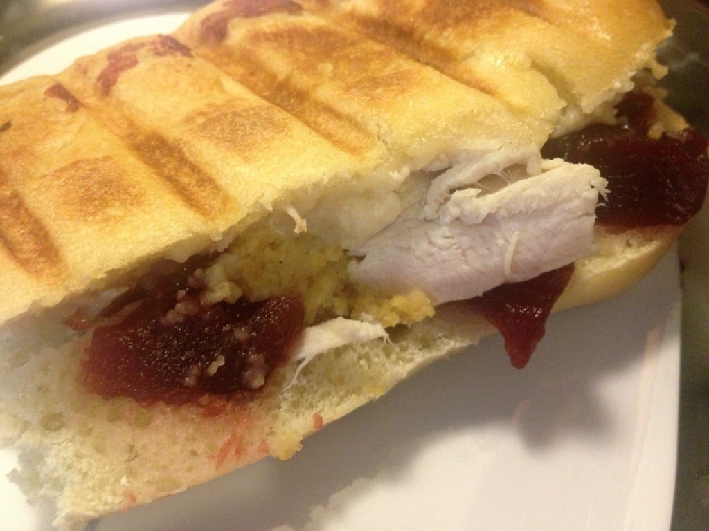 Leftover Turkey, Dressing and Cranberry Panini