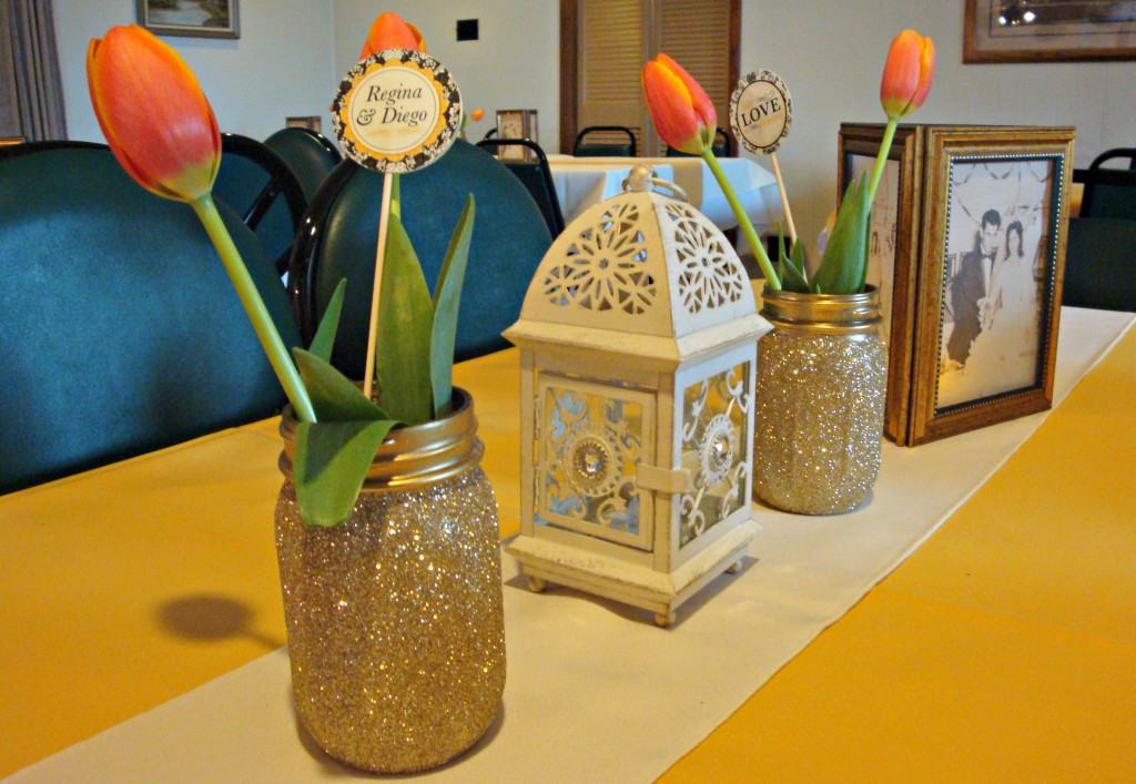 50th Wedding Anniversary party decorations - gold mason jars