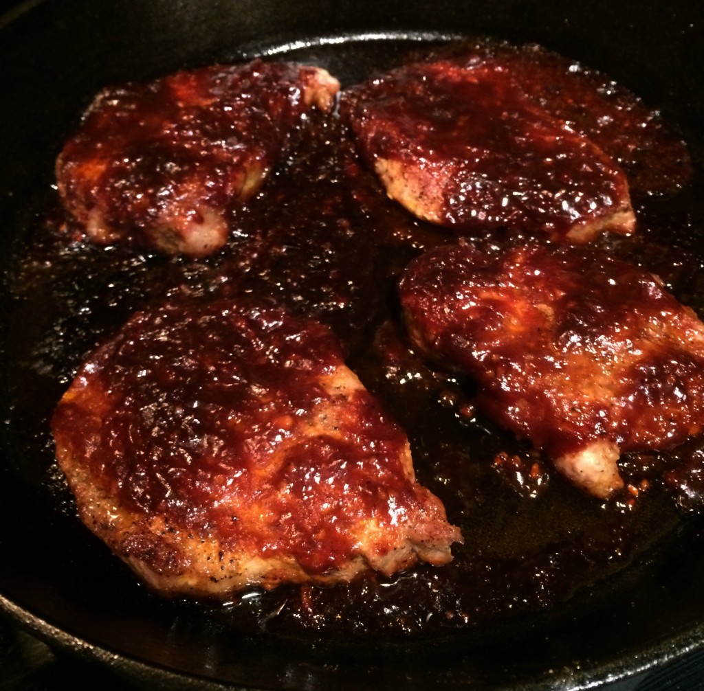 BBQ Glazed Pork Steaks Cooking