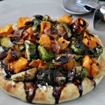 Sweet Potato, Brussels Sprouts and Bacon Pizza