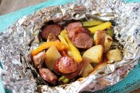 Grilled Sausage and Peppers in Tin Foil for Two
