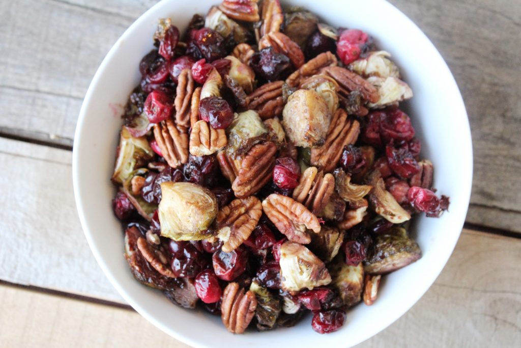 Roasted Brussels Sprouts Cranberries and Pecans