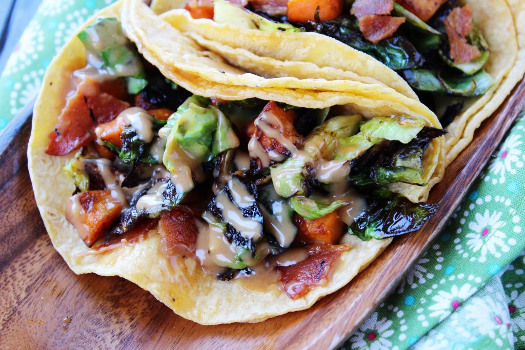 Brussels Sprouts Tacos with Peanut Sauce