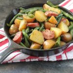 One Pot Smothered Green Beans, Potatoes and Turkey Sausage